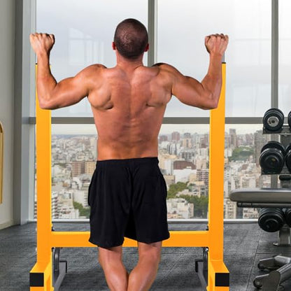 BalanceFrom Steel Frame Dip Station with Adjustable Height, 500 Pound Weight Capacity – Upper Body Workout Home Gym Equipment for Triceps, Push & Pull Ups, Leg Raises, and Bench Press - color: Yellow
