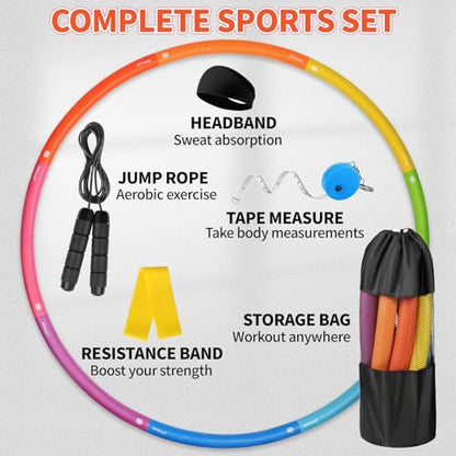 Phobby Weighted Exercise Hoop for Adults, 2.2lb&2.8lb Adjustable Fitness Hoop, 8 Detachable Hoop Sections with Jump Rope & Storage Bag, Home Gym Workout - style: Pro 2.8lb
