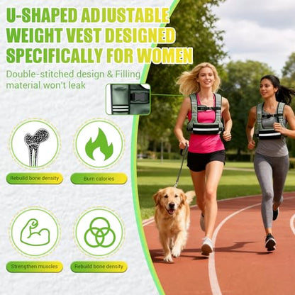 Adjustable Weighted Vest for Women, 6-12lb U-Shaped Weight Vest with 6 Iron Sand Bags & Adjustable Buckle Straps, Rucking Vest with Plus Pockets for Running, Walking and Strength Training - color: Green