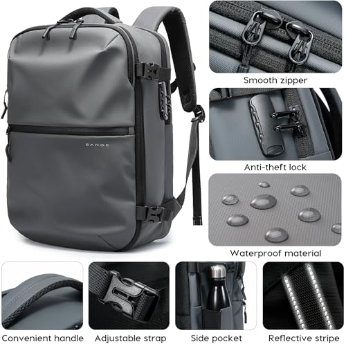 BANGE Travel Backpack with Vacuum Pocket and TSA lock version can hold 15.6 inch Laptop suitable Overnight Flight Approved Anti-theft Bag - color: Grey With Air Pump