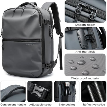 BANGE Travel Backpack with Vacuum Pocket and TSA lock version can hold 15.6 inch Laptop suitable Overnight Flight Approved Anti-theft Bag - color: Grey With Air Pump