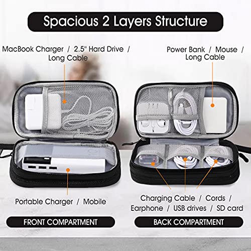 Travel Electronic Organizer Pouch Bag, 3 Compartments Portable Electronic Phone Accessories Storage Multifunctional Case for Cable, Cord, Charger, Hard Drive, Earphone(Black)