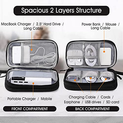 Travel Electronic Organizer Pouch Bag, 3 Compartments Portable Electronic Phone Accessories Storage Multifunctional Case for Cable, Cord, Charger, Hard Drive, Earphone(Black)