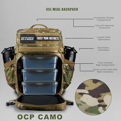 WOLFpak 35L Meal Prep Management Backpack (OCP Camo) | Easily Store & Organize Food Storage Containers w/Built-in Lunch Box, Cooler, Travel, Insulated Bag - color: Ocp Camo