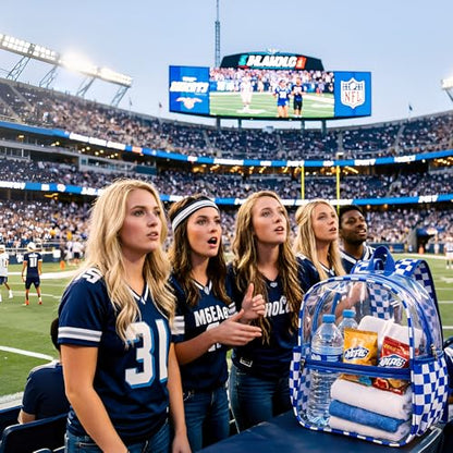 Fomaris Clear Backpack Stadium Approved 12x6x12 Clear Bag for Stadium Events, Sports, Concerts, Festivals,Games - Checkered Blue - color: Checkered Blue