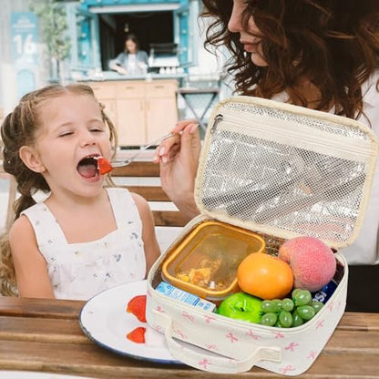 LEDAOU Lunch Box Kids Insulated Lunch Bag Girls Toddler Reusable Lunchbox for School Picnic Hiking (Pink Bow) - color: Pink Bow