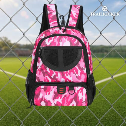Basketball Bag Backpack for Men Women with Ball & Shoes Compartment 30L Capacity Lightweight Breathable Boys Girls Soccer Ball Bag Backpack Fit Volleyball Football Sports Travel School Gym - color: TK8PinkCamo