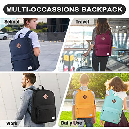 RAVUO School Backpack, Lightweight Classic Bookbag Casual Daypack for Men Women - color: Black