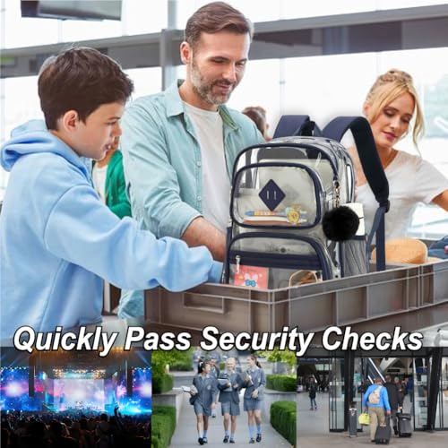 Heavy Duty Clear Backpack for Girls Boys Transparent School Bookbag Kids Durable PVC See Through Backpack-Navy Blue - color: Navy Blue