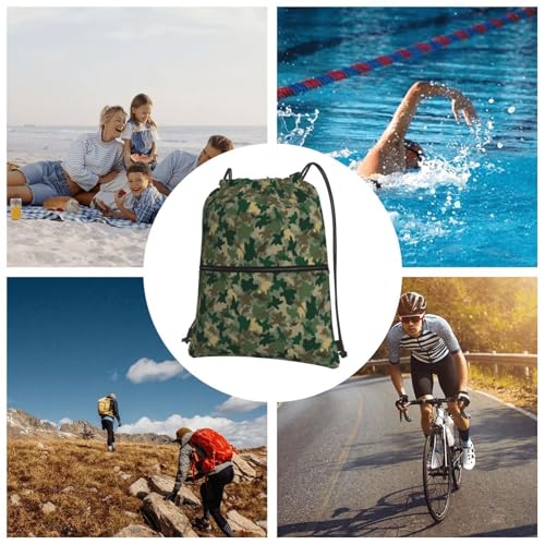 JOOCAR Camo Drawstring Bag Green Dinosaur Backpack Draw String Bags Waterproof Lightweight Sports Gym Beach Sackpack Zipper Pocket for Men Women - color: B2