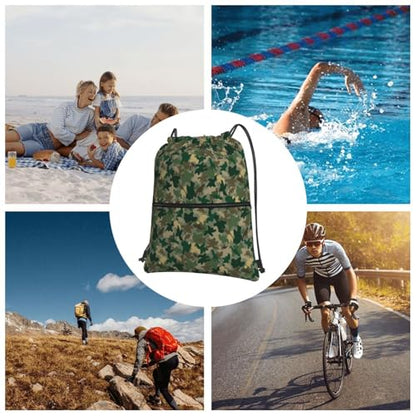JOOCAR Camo Drawstring Bag Green Dinosaur Backpack Draw String Bags Waterproof Lightweight Sports Gym Beach Sackpack Zipper Pocket for Men Women - color: B2