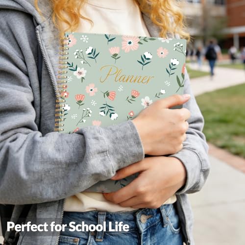 SUNEE Academic Planner 2026-2027 – Weekly & Monthly Planner, July 2026 to June 2027, 8.5"x11", Thick Paper, Tabs, Pockets, Bookmark, Spiral-Bound, Student Teacher Organizer, Green Wildflowers - color: Flowers
