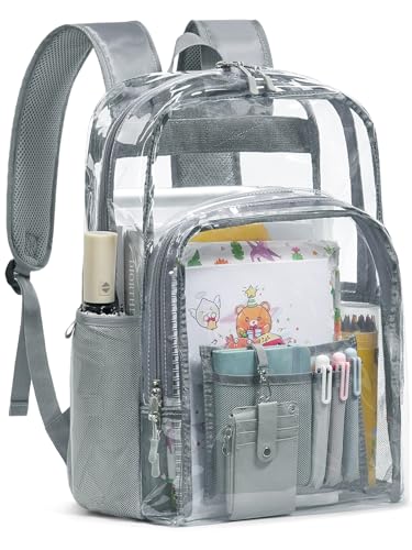 Clear Backpack Heavy Duty, 19 Inch Large TPU Clear Bookbag for Boys Girls Adult, See Through Book Bag Transparent Backpacks with Multiple Pockets for School College Work Casual, Light Grey - color: Light Grey, size: Large