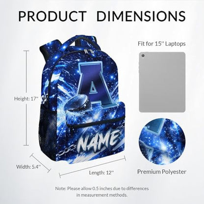 COZYAURA Personalized Hockey Backpack for Boys - Custom Name Initial Kids School Bag, 17 Inch Ice Hockey Bookbag for Primary Middle School Travel - color: Multicolor