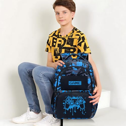 School Backpack for Boys - Game Boys Backpack for Kids Children Teens Elementary Middle School - 17″ Gamer Bookbag Travel Back Pack for Age 6-18 - color: Game003-backpack Set