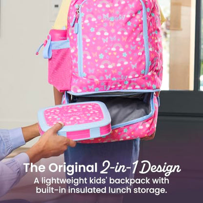 Bentgo Kids 2-in-1 Backpack & Insulated Lunch Bag - Durable 16” Backpack & Lunch Container in Unique Prints for School & Travel - Water Resistant, Padded & Large Compartments (Rainbows & Butterflies) - color: Rainbows and Butterflies