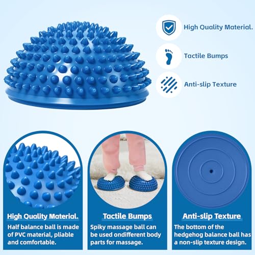 Wobble Cushion Set for Sensory Kids and Balance Training - Disc Plus 4 Pods, Board With Pump, Inflatable Stepping Pads for Adults - color: Include 2PCS Blue hedgehog balance pods and 1 air pump