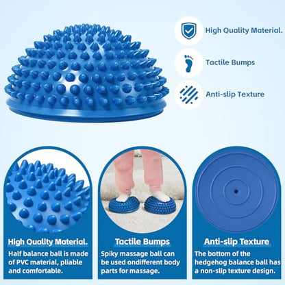 Wobble Cushion Set for Sensory Kids and Balance Training - Disc Plus 4 Pods, Board With Pump, Inflatable Stepping Pads for Adults - color: Include 2PCS Blue hedgehog balance pods and 1 air pump