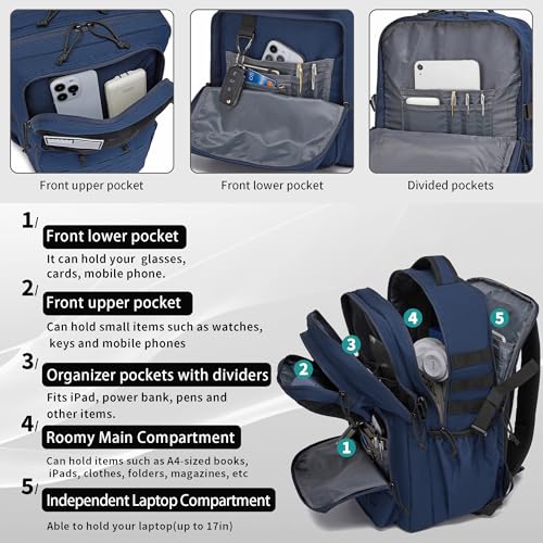 Wotony Military Tactical Backpack for Men Waterproof Daypack 3 Day Assault Pack Laser-Cut MOLLE Webbing Design with Water Bottle Holder Black Small Tactical Assault Bag (Blue, 35L) - color: Blue, size: 35L