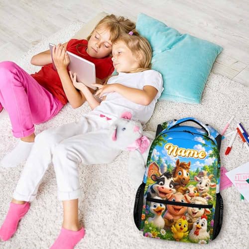 Custom Backpack for Kids Toddlers School Personalized Farm Animal Bookbag for Boys Girls, Funny Cute Schoolbag for Kindergarten Preschool Elementary - color: Green