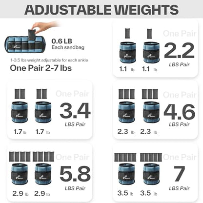 Sportneer Adjustable Ankle Weights for Women and Men 7 lbs/Pair Adjustable Leg Weights with Secure Straps, Strength Training Weighted for Yoga, Walking, Running, Aerobics, Gym, Physical Therapy - color: Dusty Blue