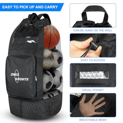 Soccer Ball Bag,Large Mesh Ball Bag Sports Equipment Net Bag With Drawstring Closure Shoulder Strap and Oversized Front Pocket Storage Basketball,Volleyball,Football Accessories