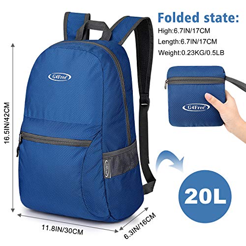 G4Free 20L Lightweight Packable Backpack Travel Hiking Daypack Foldable Backpack for Men Women - color: B-teal