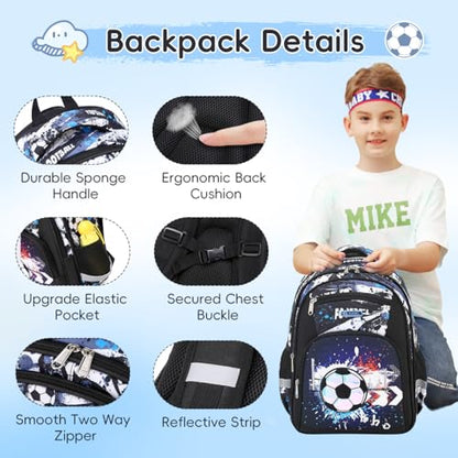 Cusangel Backpack for Boys Girls School Bookbags,Kindergarten Elementary Middle School Lightweight Waterproof Multifunctional Large Capacity for Backpack (16 inch Soccer Fun Prints) - color: Black Soccer 16in