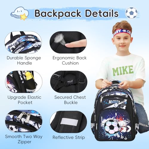Cusangel Backpack for Boys Girls School Bookbags,Kindergarten Elementary Middle School Lightweight Waterproof Multifunctional Large Capacity for Backpack (16 inch Soccer Fun Prints) - color: Black Soccer 16in