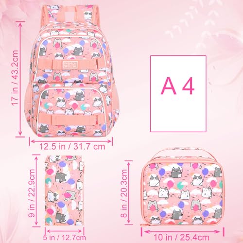 UFNDC Backpack for Girls, 17.5" Water Resistant Cat Galaxy Tie-Dye School Backpacks, Teens Bookbag for Women College Middle - color: Girls Backpack Cloud Cat Pink