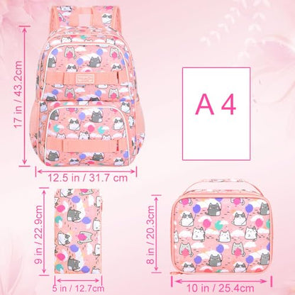 UFNDC Backpack for Girls, 17.5" Water Resistant Cat Galaxy Tie-Dye School Backpacks, Teens Bookbag for Women College Middle - color: Girls Backpack Cloud Cat Pink