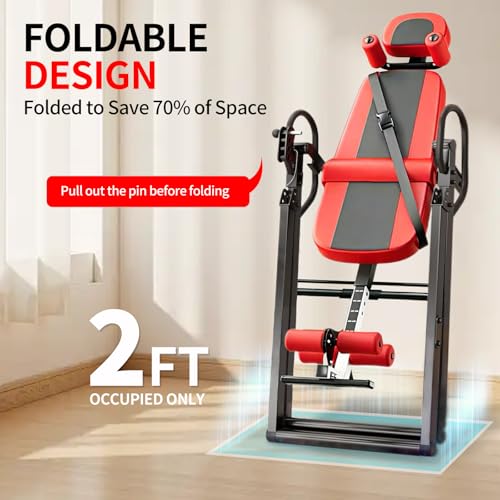 Inversion Table, Back Stretcher Machine for Back Pain Relief, Back Decompression, Hang Upside Down Back Stretcher, Lumbar Support, Easy to Assemble, Heavy Duty Up to 300LBS with Wider Backrest