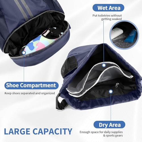 Drawstring Backpack Gym Bag with Shoe Compartment - Ideal for Basketball, Swimming, Beach Activities, Unisex - color: Royal Blue