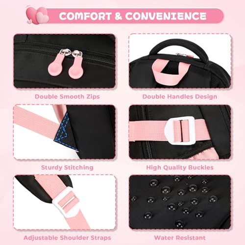 MOONBABY Girls Backpack, Kids Backpack for Girls, School bag for Primary Elementary Teenage, Middle School Students Bookbag - color: Black Pink