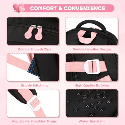 MOONBABY Girls Backpack, Kids Backpack for Girls, School bag for Primary Elementary Teenage, Middle School Students Bookbag - color: Black Pink