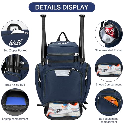 WOLT Basketball Bag Backpack with Separate Ball Compartment and Shoes Pocket, Gym Bags for Men, Large Sports Bag for Basketball, Soccer, Volleyball, Baseball - color: DarkBlue