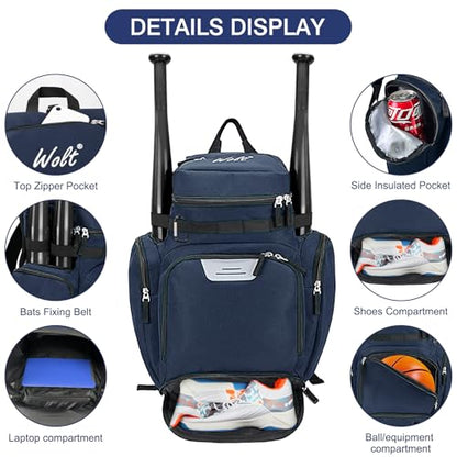 WOLT Basketball Bag Backpack with Separate Ball Compartment and Shoes Pocket, Gym Bags for Men, Large Sports Bag for Basketball, Soccer, Volleyball, Baseball - color: DarkBlue