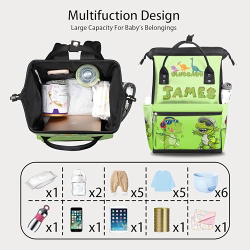 Baby-Boys Dinosaur-Diaper-Backpack Custom-Name Nappy-Bag for Boys - color: Green