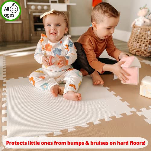 Extra Thick Baby Play Mat Tiles Non-Toxic Foam Floor Puzzle Mat Extra Large Interlocking Activity Playmat for Infants Toddlers Kids Crawling Tummy Time 74x74 Inches (Beige/White) - color: Beige/White