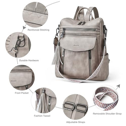 Shrrie Backpack Purse for Women Fashion Leather Backpack Purse Designer Travel Backpack Convertible Shoulder Bag with Wristlet - color: 1-5 Two-toned Gray