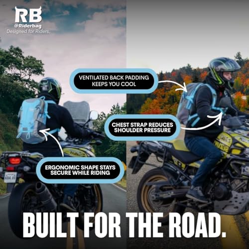 riderbag Reflective Motorcycle Backpack, Hi Viz Commuter Riding Bag | Designed by Riders for Everyday Rides with Laptop Compartment and Helmet Net. Built to Help You Be Seen. - color: Light Blue