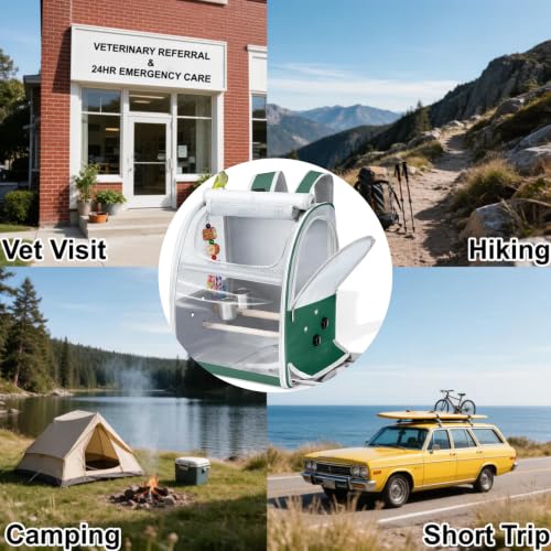 Sanmoncare Bird Carrier Backpack with 2 Adjustable Perches, Water-Repellent Parrot Travel Cage with Stainless Steel Tray, Breathable Pet Carrier for Cockatiels, Conures and Vet Visits, Green - color: Green