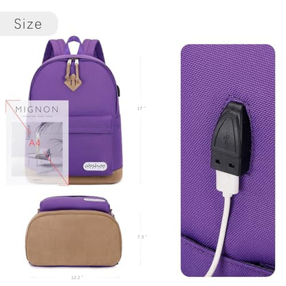 abshoo Basic School Backpack For College Middle High School Water Resistant Bookbag Travel Daypack (Purple) - color: Purple
