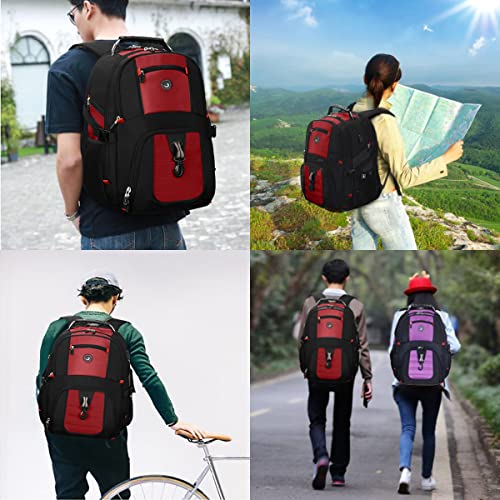 SHRRADOO Extra Large 50L Travel Laptop Backpack with combination lock, College Backpack Airline Approved Business Work Bag Fit 17 Inch Laptops for Men Women,Red - color: Red