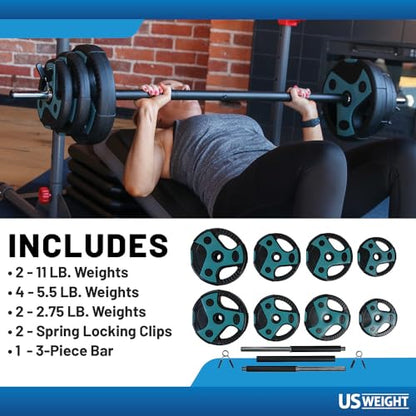 US Weight Barbell Weight Set for Home Gym with 55” padded Bar - Adjustable Weights for Exercise, Lifting, and to Build Muscle