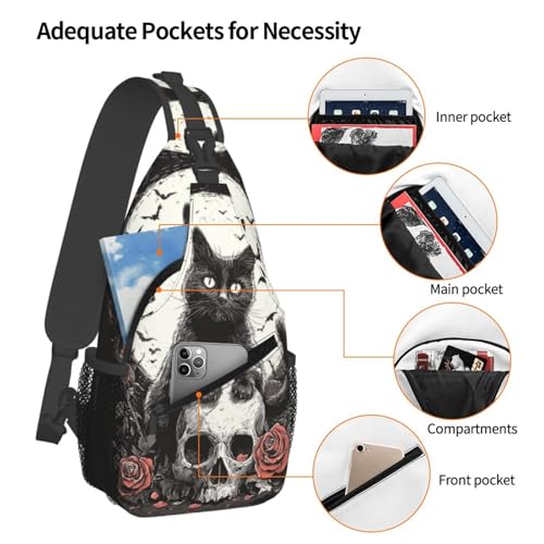 Sling Backpack Unisex Crossbody Chest Bag Shoulder Chest Bag For Women Men Hiking Travel - color: Cat Skull