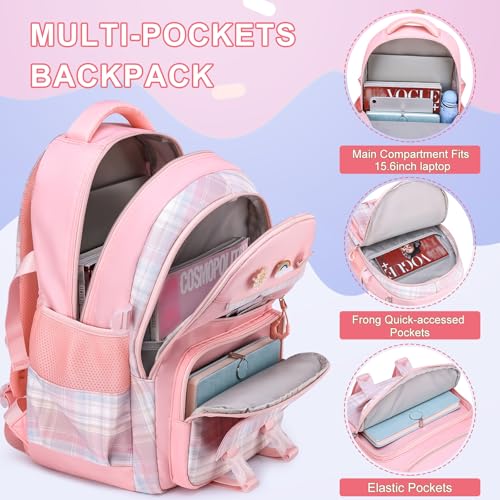 MOMUVO Girls Backpack with Lunch Box, Kids Backpack with Lunch Box, School Bags for Girls Kindergarten Elementary Preschool Middle School - color: Pink Sets