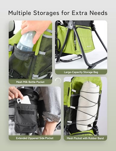 besrey Baby Backpack Carrier, Toddler Hiking Backpack with Safety 3-Height Seat, Adjustable Straps&Waist Belt, Foldable Frame Lightweight Large Capacity Child Carrier for Hiking (Green) - color: Green