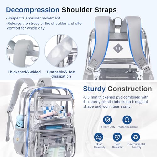 Sisipoet Clear Backpack for School, PVC Clear Bookbag Heavy Duty Transparent Backpack for Stadium Events See Through Bag - color: Grey