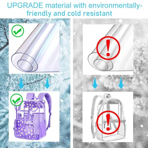 3PCS Clear Backpack, Heavy Duty Transparent Bookbag for Girls Women, Stadium Approved See Through Backpack with Lunch Box (Purple Daisy) - color: Purple Daisy
